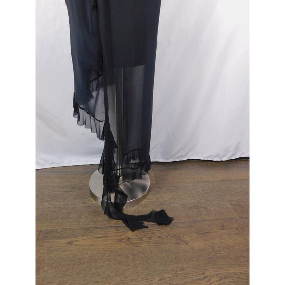 Black Sheer Ruffle High Low Halter Dress Glam Witch L - Picture 6 of 13